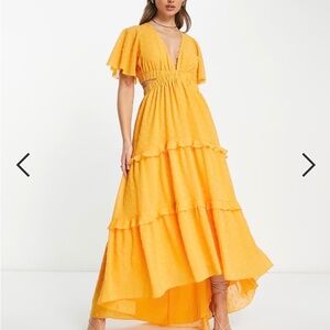 ASOS DESIGN angel sleeve plunge dobby tiered maxi dress